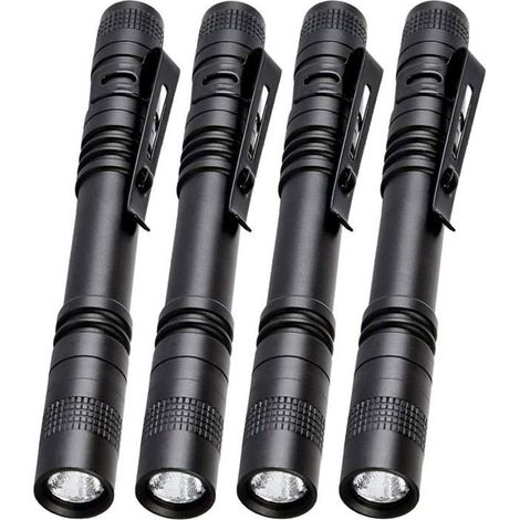 Lampe torche stylo LED - Lot de 4 - 1000 lumens - 13,3 cm - Clip intégré - Portable - Mode unique - LED XPE-R3 (1/5)