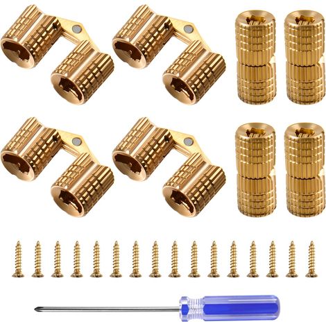 8 pièces 8 mm Charnières à barillet en laiton cachées avec vis Charnières invisibles pour meubles d'armoire Angle d'ouverture caché de 180 degrés pour boîte à bijoux DIY (1/4)