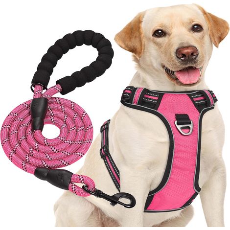 Harnais anti-traction pour chien de taille moyenne et grande, réglable, en tissu Oxford réfléchissant, facile à contrôler, avec une laisse robuste gratuite