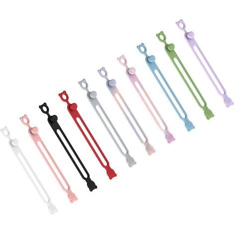 Lot de 10 attaches de câble en silicone réutilisables, élastiques et multicolores. (1/4)