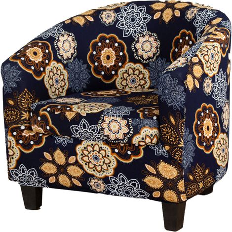 Housse de canapé demi-circulaire Ander Online Chaise club unique Protection intégrale Motif chrysanthème bleu (1/4)