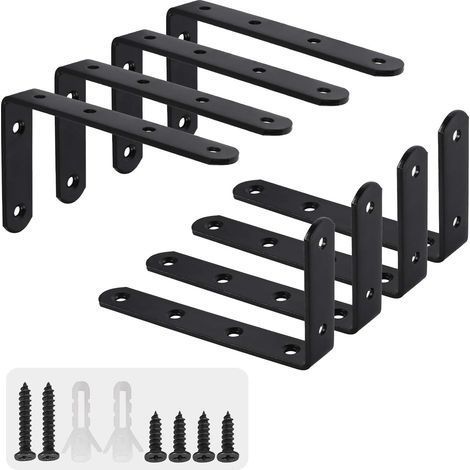 8Pcs Equerre Étagère Murale avec 48 Vis Support Étagère Mural Support en forme de L Équerre de Fixation pour Étagère Déco Cuisine Chambre Meubles Suspendus Placard 125 x 75 x 3mm Noir Fer (1/5)