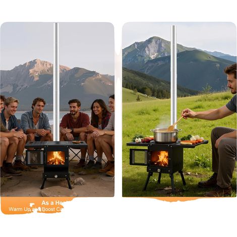 Fornello da campeggio per esterni, in acciaio al carbonio, largo 55 cm, altezza regolabile da 36 a 56 cm, dimensioni da chiuso 31,5x22x21 cm, peso netto 8 kg (1/5)