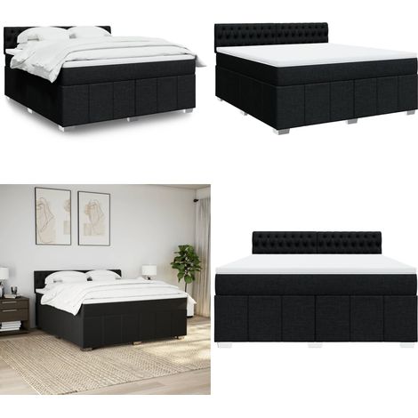vidaXL Sommier à lattes de lit avec matelas Noir 180x200 cm Tissu (1/5)