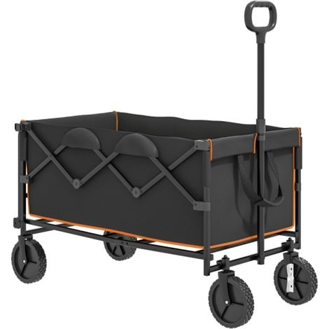 160L Folding Trolley Cart with Wheels, Heavy Duty 100kg Garden Wagon with Adjustable Handle, Ideal for Beach and Picnic, Black/Orange (1/5)