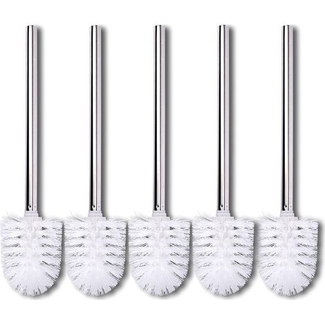 Beijiyi – Lot de 5 brosses WC de remplacement – Tête de brosse blanche – Poignée en acier inoxydable – Compatible avec tous WC courants