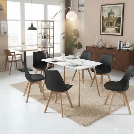 Lot de 6 chaises scandinaves noires – Structure en bois – Hauteur d'assise 45cm – Design moderne pour salle à manger
