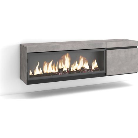 Skraut Home - Meuble TV, Banc Télé, Grand espace de Rangement, 160, Pour les TV jusqu'à 65", Cheminée électrique XXL, Suspendu, Mural, Style moderne, Gris Ciment (1/5)