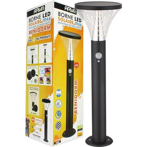 1 borne solaire, 600 lumens, détecteur de présence, 3 modes, ip44, éclairage extérieur terrasse jardin