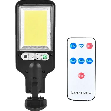 (117COB avec télécommande) Applique murale solaire LED extérieure à 3 modes avec télécommande, détecteur de présence, éclairage par télécommande, pour cour, jardin, terrasse, porte de garage ou rue. (1/5)