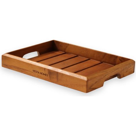 Plateau de service en bois de teck pour la maison, la cuisine, le restaurant, le bureau, la table à manger Plateaux en bois 31 x 22 x 4 cm Fabriqué à la main (1/5)