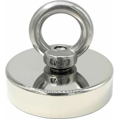 Aimant en néodyme super puissant 120 kg - Aimants puissants - Idéal pour la pêche magnétique - Ø 60 mm avec œillet en néodyme
