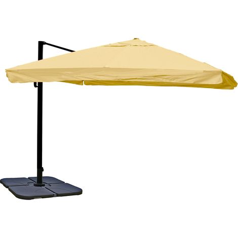 [NEUWERTIG] Ampelschirm HHG-189, Sonnenschirm Gastronomie 3x3m (Ø4,24m) Polyester/Alu 23kg Flap, creme mit Ständer, drehbar
