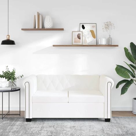 vidaXL Canapé Chesterfield à 2 places cuir synthétique blanc (1/5)
