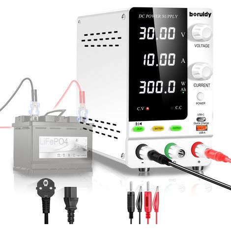 Alimentation de Laboratoire 30V 10A,Encodeur et Affichage LED à 4 Chiffres Alimentation Stabilisée Réglable pour Chargement de Batterie 1V24V avec Interrupteur de Sortie Détection de Charge (1/5)