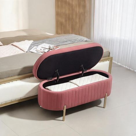 Pouf rose en tissu effet velours 100 polyester 108 x 44 x 43,5 cm (1/5)