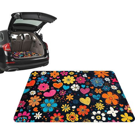 Tapis de coffre avec motif floral élégant - 100 x 75 cm - En fibre de polyester - Lavable - Pour la saleté et les rayures - Tapis de coffre pour la famille et les voyages (1/5)