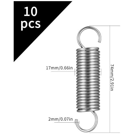 Tension Springs with Hooks, Suspension Springs, Stainless Steel Double Hook Springs, Spiral Traction Springs, Size (75x17x2mm) (1/4)