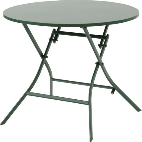 Hesperide – Table de jardin pliante ronde 4 places en acier traité époxy – D. 85 x H. 71 cm – Résistante aux intempéries – Gain de place optimal (1/5)