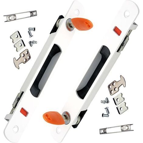 Sliding Door Lock, Set of 2 Glass Sliding Door Handles, Recessed Mount, Keyed, Invisible Handle for Interior Pocket Doors, White (1/4)