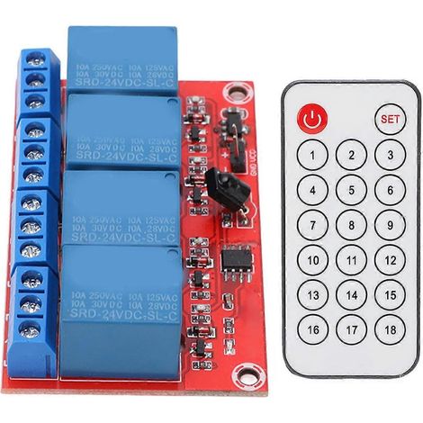 4-Kanal-Empfangsrelaismodul, 4-Kanal-Infrarot-Fernbedienungs-Transceiver-Empfänger-Steuerschalter-Set, 24 V