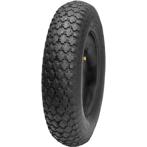 Garronda Kit pneu 4.80/4.00-8 avec chambre à air, 2PR Ø 390 mm valve auto – rechange pour roue de brouette et chariot, montage rapide, adhérence sur terre et gravier GD-0164, Noir