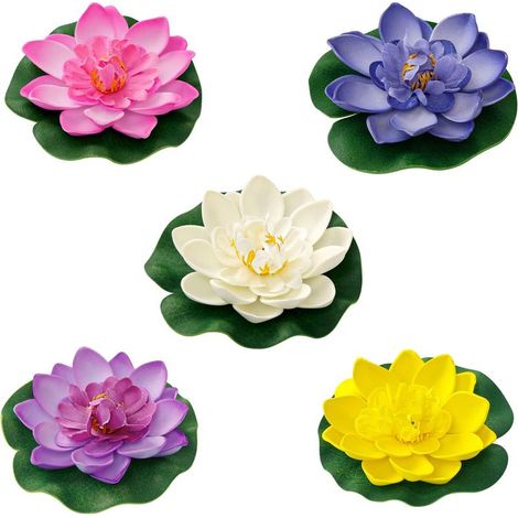 Lot de 5 fleurs de lotus artificielles en mousse, faux nénuphars pour décoration de bassin, coussins flottants en forme de lotus.-AquaForge