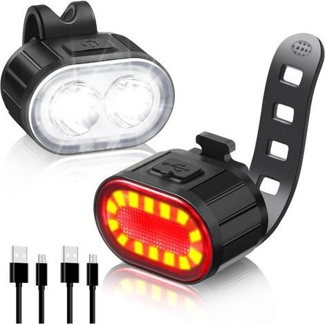 Faro anteriore e posteriore per bicicletta, ricaricabile tramite USB con 4+6 modalità di illuminazione, impermeabile IPX4. (1/4)