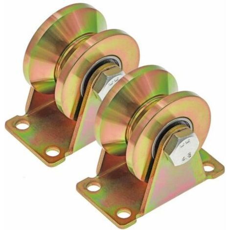 Roue gorge V 50mm – Acier galvanisé – Capacité 270kg par roulette – Pour portail coulissant avec doubles roulements (1/5)