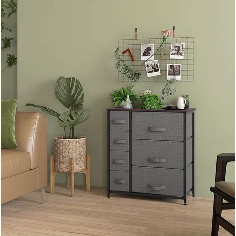 Commode 63,5x30x71 cm métal gris foncé, 7 tiroirs en tissu, gain de place chambre – MEUBLIV (1/5)