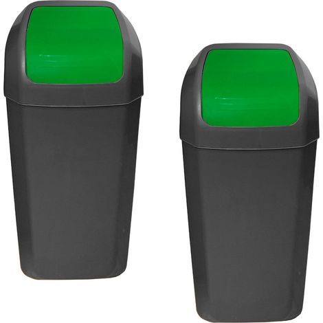Set de 2 Cubos - Papeleras con tapa basculante de 15L/u color verde (1/5)