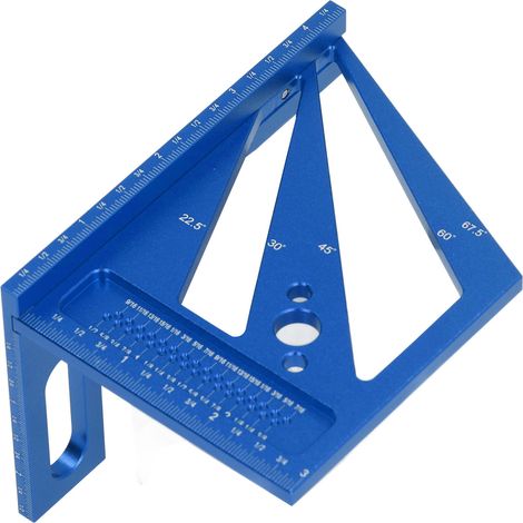 Règle de menuisier multifonctionnelle en alliage d'aluminium pour mesurer les angles, traçage et marquage, bleue (1/5)