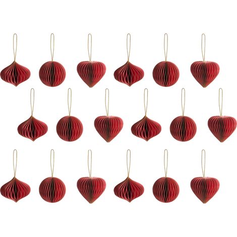 Conjunto de 18 adornos navideños colgantes bolas de Navidad para el árbol de papel origami 3D rojo Susa