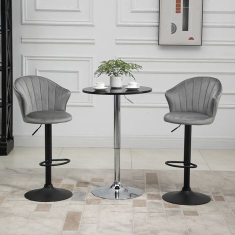 Tabouret de bar 54x56x111 cm en tissu peluche gris, pivotant pour cuisine et bar FLORAGRACE (1/5)