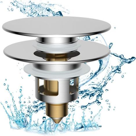 Bouchon Lavabo Salle de Bain avec Filtre de Drain,Bouchon Baignoire Universel à Noyau en Laiton à Pousser,Bonde Lavabo 25-46mm,Bouchon Baignoire (1/5)