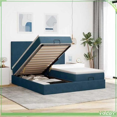 Cadre de lit ottoman avec matelas - 3313758 - Velours bleu foncé - 180x200 cm - Rangement hydraulique (1/5)