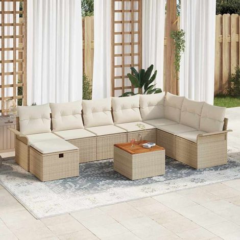 Ensemble Jardin 9 Pièces en Polyrotin Béige avec Table Salon Extérieur Modulable et Confrontable incluant Sièges d'Angle, Central, Canapés et Repose-Pieds (1/5)