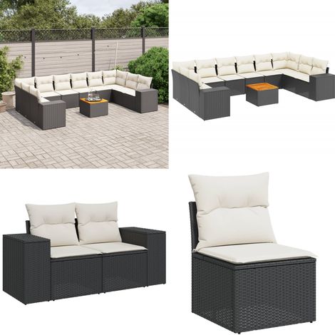 11-tlg. Garten-Sofagarnitur mit Kissen Schwarz Poly Rattan - Gartensorte - Gartenmöbelset - Esstischgarnitur - Outdoor Möbel - Lounge Set - Home & Living (1/5)