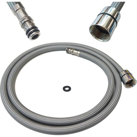 Flexible robinet cuisine 150 cm tuyau robinet cuisine extractible mitigeur cuisine flexible remplacement raccord G1/2 connexion rapide système clic évier cuisine douchette inox nylon EPDM gris (1/5)