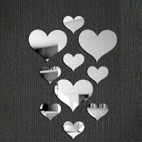 10Pcs 3D Miroir Stickers Amour Coeur Art Mural Sticker Mural Maison De Bricolage Décor - argent (1/4)