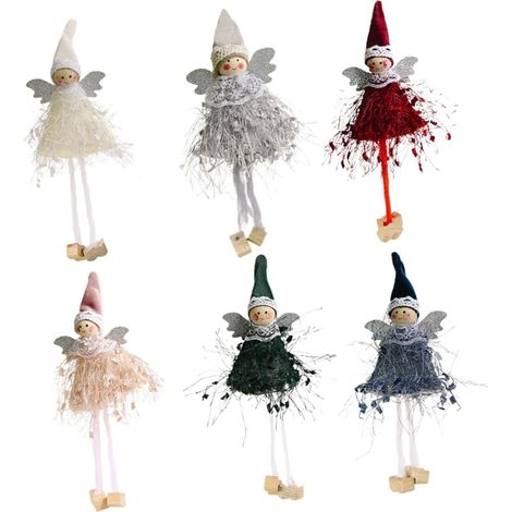 Lot de 6 Pendentifs de Noël en Peluche Ange Suspendu Décoration d'arbre de Noël Bricolage en Tissu Suspendus pour Sapin Mur Armoire Fenêtre Ambiance Festive Intérieure (1/5)