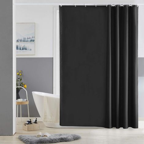 Furlinic Rideau de Douche Anti Moisissure Tissu Polyester Lavable Noir Rideaux de Bain Imperméable pour Baignoire ou Salle de Bain avec 12 Crochets 180x180cm