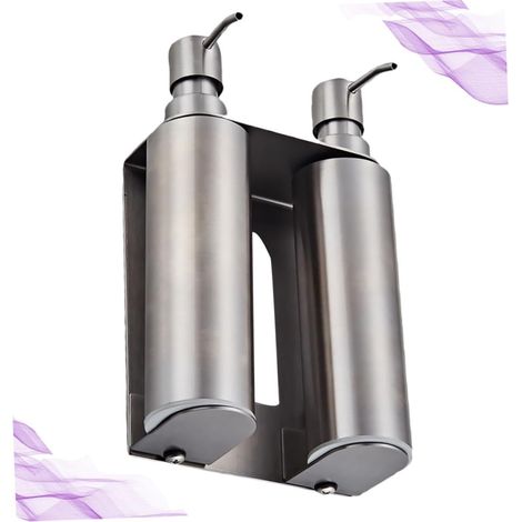 Dispensador de líquidos de acero inoxidable para montaje en pared con recipiente recargable para champú, gel, loción y botellas dobles para el hogar y el hotel. (1/5)