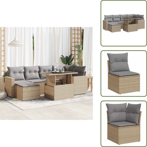 7-tlg. Garten-Sofagarnitur mit Kissen Beige Poly Rattan - Gartensofa Set - Garten Sofa Set - Outdoor Sofa Set - Garten Sofagarnitur (1/5)