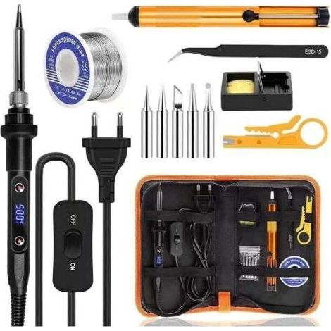 Fer Souder Kit 80W Temprature Rglable 180-500C Electronique de Precision avec Interrupteur ON/OFF, 5 Conseils de soudage, Pompe (1/4)