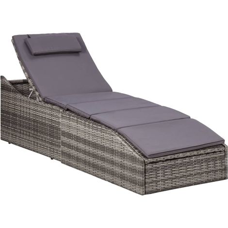 Sonnenliege mit Auflage Poly Rattan Grau (1/5)