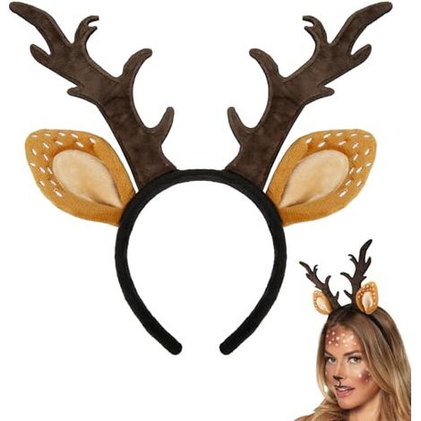 Serre-tête de Noël en bois de renne pour femme, accessoire de cheveux festif oreilles de renne pour les fêtes de fin d'année, décoration de costume de Noël (1/5)