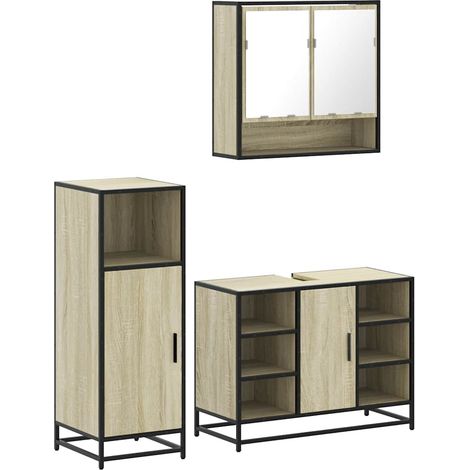 Maison Exclusive - 3-tlg. Badmöbel-Set Sonoma-Eiche Holzwerkstoff