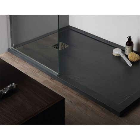 Piatto doccia 80x100 h.3,3 in marmoresina con bordo antracite (1/5)