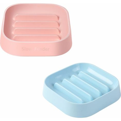 Gamelle dalimentation Lente, gamelle Chat Anti glouton, 2 pièces gamelle Anti-glouton, Fabriqué en matériau PP, Non Toxique, Anti-étouffement, Facile à Nettoyer, pour Chat, Chien (Bleu, Rose) (1/5)